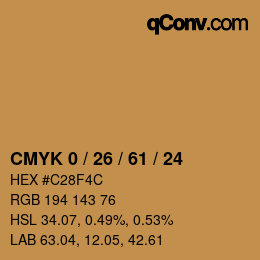カラーコード: CMYK 0 / 26 / 61 / 24 | qconv.com