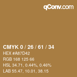 カラーコード: CMYK 0 / 26 / 61 / 34 | qconv.com