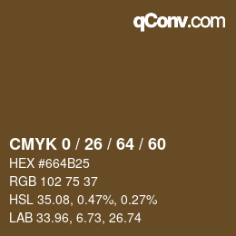 カラーコード: CMYK 0 / 26 / 64 / 60 | qconv.com