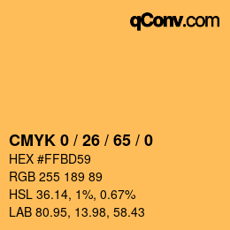 カラーコード: CMYK 0 / 26 / 65 / 0 | qconv.com