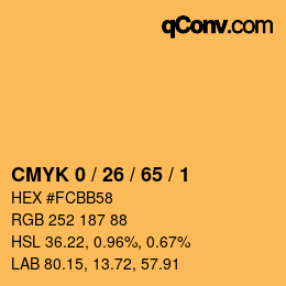 カラーコード: CMYK 0 / 26 / 65 / 1 | qconv.com