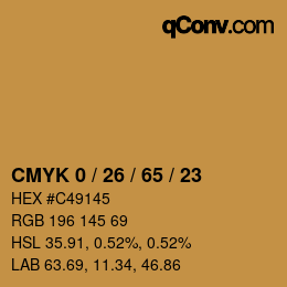 カラーコード: CMYK 0 / 26 / 65 / 23 | qconv.com