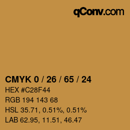 カラーコード: CMYK 0 / 26 / 65 / 24 | qconv.com