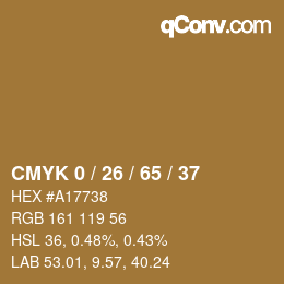 カラーコード: CMYK 0 / 26 / 65 / 37 | qconv.com