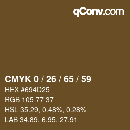カラーコード: CMYK 0 / 26 / 65 / 59 | qconv.com