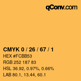 カラーコード: CMYK 0 / 26 / 67 / 1 | qconv.com