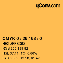 カラーコード: CMYK 0 / 26 / 68 / 0 | qconv.com