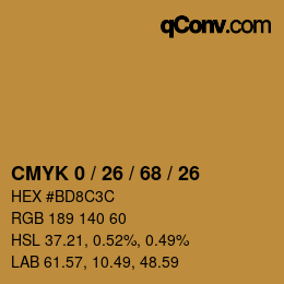 カラーコード: CMYK 0 / 26 / 68 / 26 | qconv.com