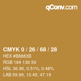 カラーコード: CMYK 0 / 26 / 68 / 28 | qconv.com