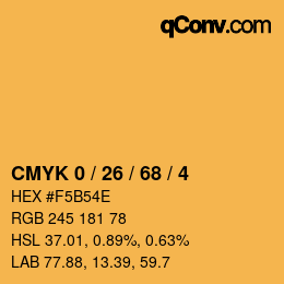 カラーコード: CMYK 0 / 26 / 68 / 4 | qconv.com