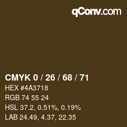 Color code: CMYK 0 / 26 / 68 / 71 | qconv.com