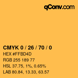 Color code: CMYK 0 / 26 / 70 / 0 | qconv.com