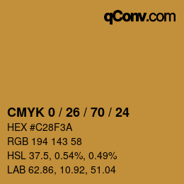 カラーコード: CMYK 0 / 26 / 70 / 24 | qconv.com