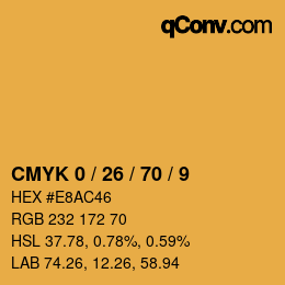カラーコード: CMYK 0 / 26 / 70 / 9 | qconv.com