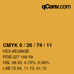 カラーコード: CMYK 0 / 26 / 74 / 11 | qconv.com