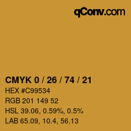 カラーコード: CMYK 0 / 26 / 74 / 21 | qconv.com