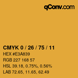 カラーコード: CMYK 0 / 26 / 75 / 11 | qconv.com