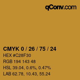 カラーコード: CMYK 0 / 26 / 75 / 24 | qconv.com