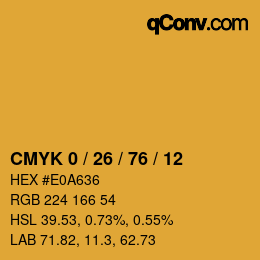 カラーコード: CMYK 0 / 26 / 76 / 12 | qconv.com