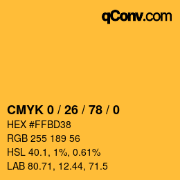 颜色代码: CMYK 0 / 26 / 78 / 0 | qconv.com