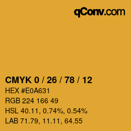 カラーコード: CMYK 0 / 26 / 78 / 12 | qconv.com