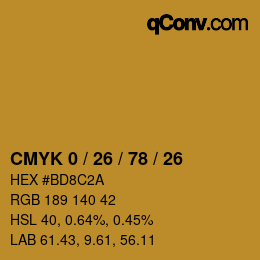 カラーコード: CMYK 0 / 26 / 78 / 26 | qconv.com