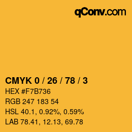 カラーコード: CMYK 0 / 26 / 78 / 3 | qconv.com