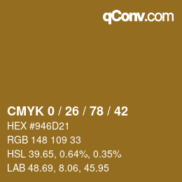 カラーコード: CMYK 0 / 26 / 78 / 42 | qconv.com