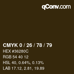Color code: CMYK 0 / 26 / 78 / 79 | qconv.com