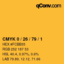 カラーコード: CMYK 0 / 26 / 79 / 1 | qconv.com