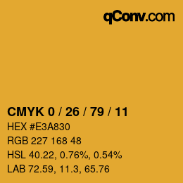 カラーコード: CMYK 0 / 26 / 79 / 11 | qconv.com