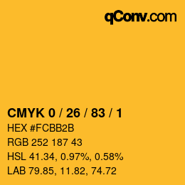 カラーコード: CMYK 0 / 26 / 83 / 1 | qconv.com