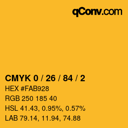 Farbcode: CMYK 0 / 26 / 84 / 2 | qconv.com