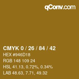 カラーコード: CMYK 0 / 26 / 84 / 42 | qconv.com