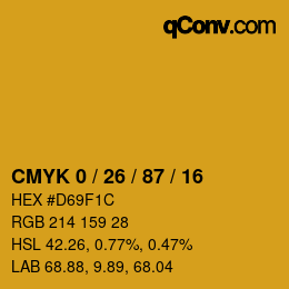 カラーコード: CMYK 0 / 26 / 87 / 16 | qconv.com
