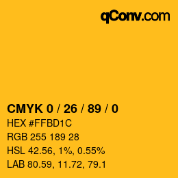 Color code: CMYK 0 / 26 / 89 / 0 | qconv.com