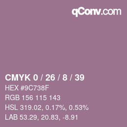 カラーコード: CMYK 0 / 26 / 8 / 39 | qconv.com