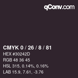 カラーコード: CMYK 0 / 26 / 8 / 81 | qconv.com