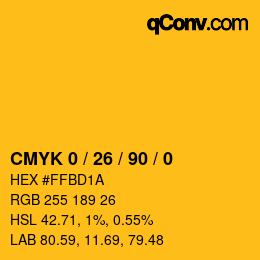 颜色代码: CMYK 0 / 26 / 90 / 0 | qconv.com