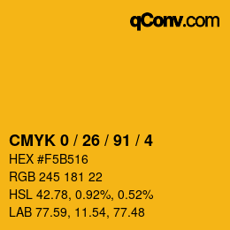 Color code: CMYK 0 / 26 / 91 / 4 | qconv.com