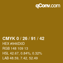 Color code: CMYK 0 / 26 / 91 / 42 | qconv.com