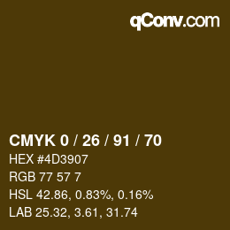Color code: CMYK 0 / 26 / 91 / 70 | qconv.com
