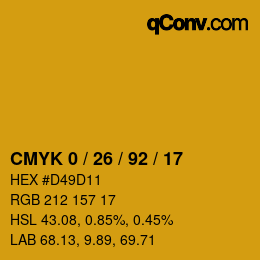 カラーコード: CMYK 0 / 26 / 92 / 17 | qconv.com