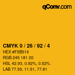 Color code: CMYK 0 / 26 / 92 / 4 | qconv.com