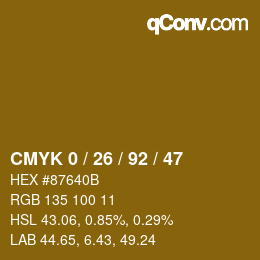 カラーコード: CMYK 0 / 26 / 92 / 47 | qconv.com