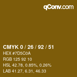 カラーコード: CMYK 0 / 26 / 92 / 51 | qconv.com