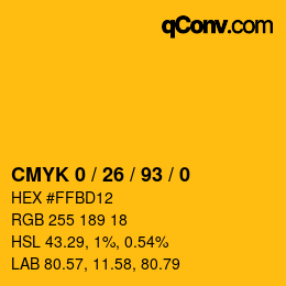 颜色代码: CMYK 0 / 26 / 93 / 0 | qconv.com