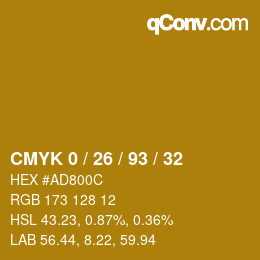 カラーコード: CMYK 0 / 26 / 93 / 32 | qconv.com