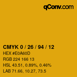 カラーコード: CMYK 0 / 26 / 94 / 12 | qconv.com