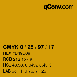 カラーコード: CMYK 0 / 26 / 97 / 17 | qconv.com